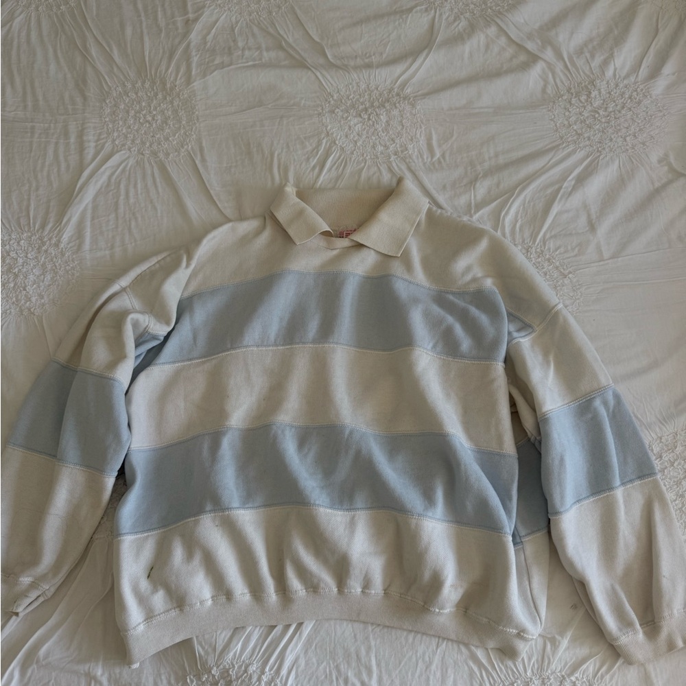 Cream and White Crew Neck Polo
